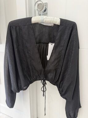 IRO Black Cropped Metallic Drawstring Blouse